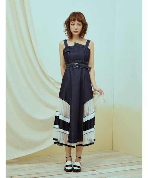 Marjorie（マージョリー）の「敲碎了酒杯，異材質拼接不對稱牛仔洋裝（その他・レディース・牛仔深藍・XS/S/M/L）」の3枚目の写真