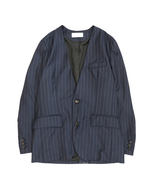 CHALK STRIPE NO COLLAR JACKET