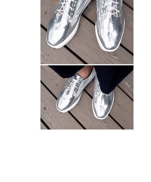 STYLENANDA(スタイルナンダ)の「エナメルレザープラットフォームシューズ(シューズ・レディース・シルバー/ブラック・230/235/240/245/250/225)」の4枚目の写真