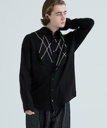 sulvam | Silver line stand collar shirt