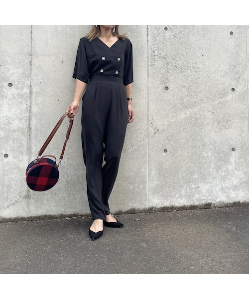 copine（コピン）の「5分袖ジャンプスーツ(3color)（つなぎ/オールインワン・レディース・ベージュ/ブラック/モカ・ワンサイズ）」の2枚目の写真