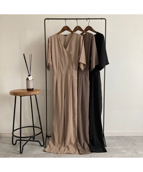 copine（コピン）の「5分袖ジャンプスーツ(3color)（つなぎ/オールインワン・レディース・ベージュ/ブラック/モカ・ワンサイズ）」の3枚目の写真