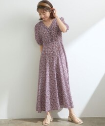 VIS | ハイウエストでスタイルアップ。フラワープリントくるみ釦ワンピース(ワンピース/ドレス)