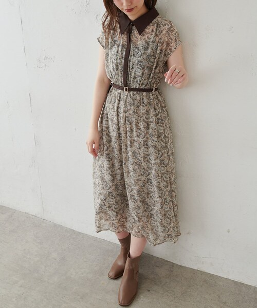 natural couture(ナチュラルクチュール)の「【WEB限定カラー有り】襟付きレトロワンピース(ワンピース・レディース・ベージュ系その他/ピンクベージュ/グリーン系その他/ブラック系その他/ブラウン・FREE)」の3枚目の写真