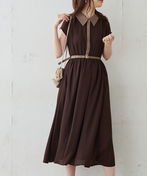 natural couture(ナチュラルクチュール)の「【WEB限定カラー有り】襟付きレトロワンピース(ワンピース・レディース・ベージュ系その他/ピンクベージュ/グリーン系その他/ブラック系その他/ブラウン・FREE)」の2枚目の写真