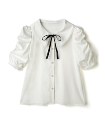 GRL（グレイル）の「リボンタイ付きレースカラーパワーショルダーブラウス（シャツ/ブラウス・レディース）」