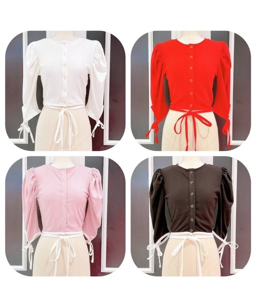 lilLilly(リルリリー)の「マルチリボンカーディガン(トップス・レディース・WHITE/PINK/RED/BLACK)」の1枚目の写真