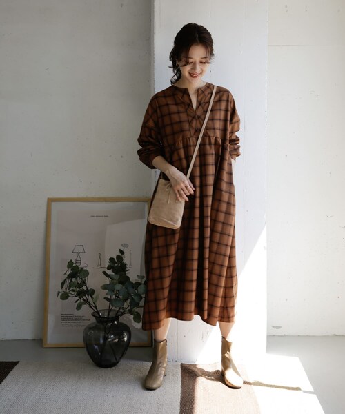 URBAN RESEARCH DOORS（アーバンリサーチドアーズ）の「チェックスキッパーワンピース（その他・レディース・BROWN/BEIGE・one）」の9枚目の写真