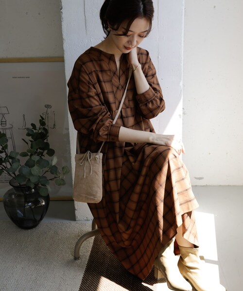 URBAN RESEARCH DOORS（アーバンリサーチドアーズ）の「チェックスキッパーワンピース（その他・レディース・BROWN/BEIGE・one）」の12枚目の写真
