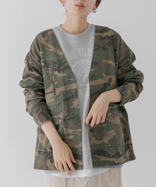 【WEB限定】カモフラ柄ノーカラージャケット
