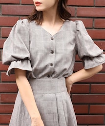 one after another NICE CLAUP | チェック柄キャンディースリーブブラウス(シャツ/ブラウス)