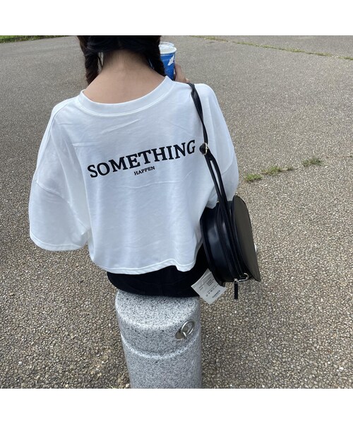 copine（コピン）の「5分袖ロゴショートTシャツ(3color）（Tシャツ/カットソー・レディース・オフレッド/ブラック/オフブラック・ワンサイズ）」の3枚目の写真