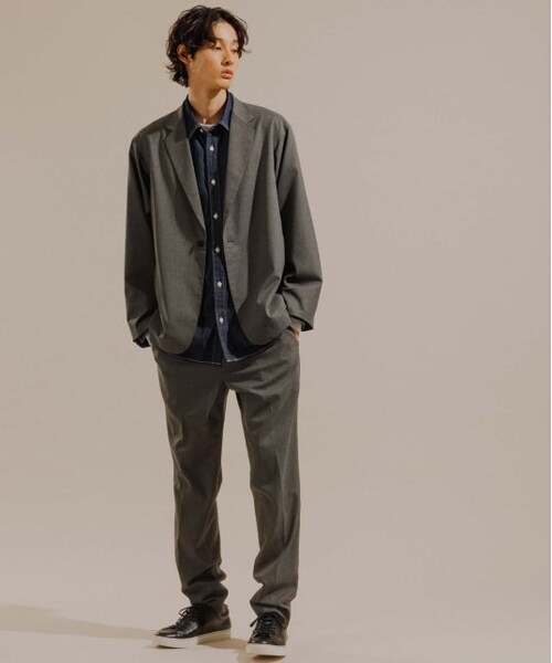 ADAM ET ROPE'（アダムエロペ）の「【Carreman】ルーズ カーディガン ジャケット/ストレッチ性/シーズンレス/セットアップ対応（ジャケット/アウター・メンズ・グレー/キャメル系/ブラック・S/L/M）」の2枚目の写真