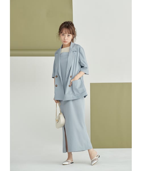 N WITH.（エヌウィズ）の「ジャケット×ジャンスカセットアップ9月中旬（ジャンパースカート・レディース・ベージュ/ブルー/ブラック・FREE）」の3枚目の写真