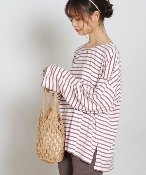 Crisp yours（クリスプユアーズ）の「ルーズボーダーTシャツ[y1k283]（Tシャツ/カットソー・レディース・ブラック/グレー/ピンク・FREE）」の3枚目の写真