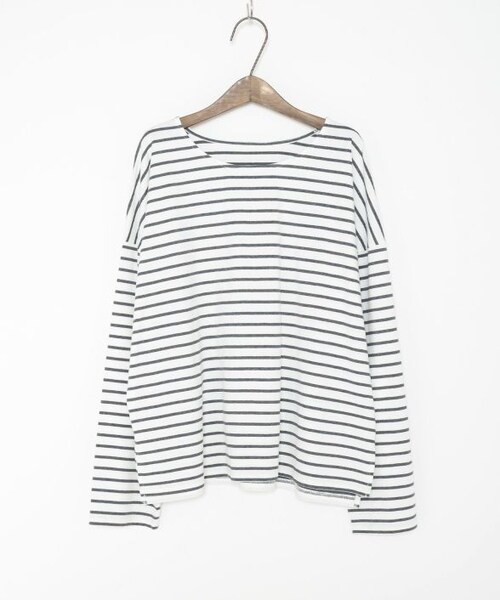 Crisp yours（クリスプユアーズ）の「ルーズボーダーTシャツ[y1k283]（Tシャツ/カットソー・レディース・ブラック/グレー/ピンク・FREE）」の4枚目の写真