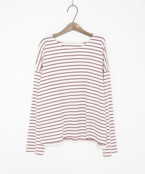 Crisp yours（クリスプユアーズ）の「ルーズボーダーTシャツ[y1k283]（Tシャツ/カットソー・レディース・ブラック/グレー/ピンク・FREE）」の6枚目の写真