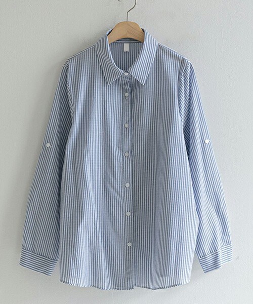 DHOLIC STYLE（ディーホリックスタイル）の「[justone] 2WAYストライプシャツ（シャツ/ブラウス・レディース・ブラック/ブルー・1/2）」の2枚目の写真