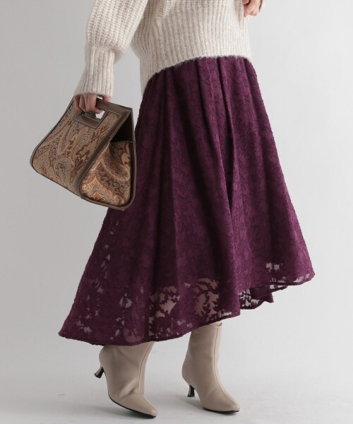 Andemiu（アンデミュウ）の「ジャガードフラワースカート（スカート・レディース・ブラック19/ブルー80/パープル90・F/F-(Fより7cm短い)）」の15枚目の写真