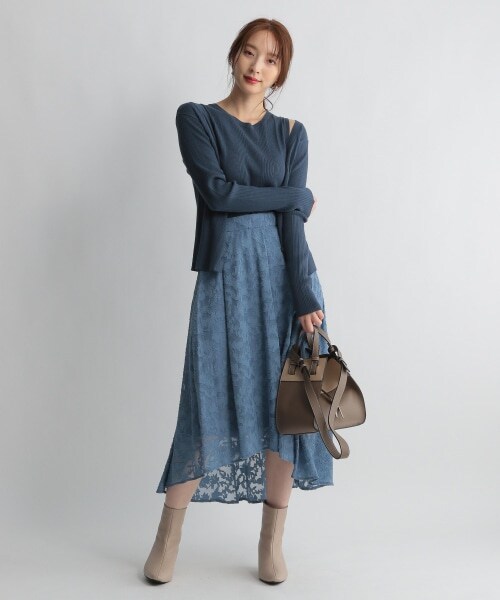 Andemiu（アンデミュウ）の「ジャガードフラワースカート（スカート・レディース・ブラック19/ブルー80/パープル90・F/F-(Fより7cm短い)）」の18枚目の写真