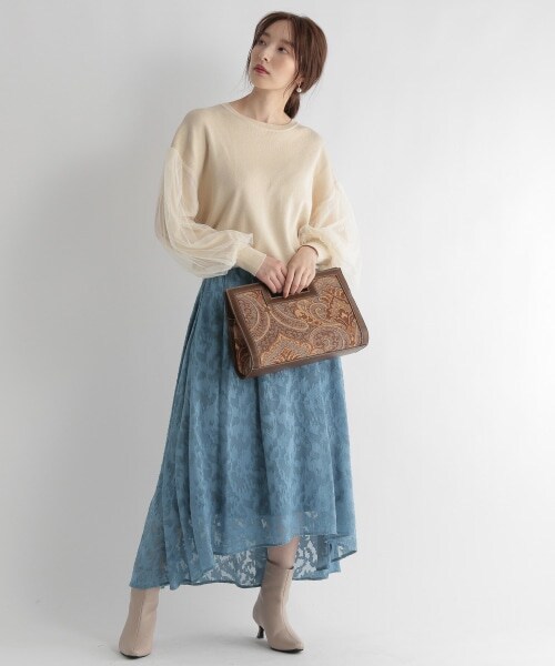 Andemiu（アンデミュウ）の「ジャガードフラワースカート（スカート・レディース・ブラック19/ブルー80/パープル90・F/F-(Fより7cm短い)）」の19枚目の写真