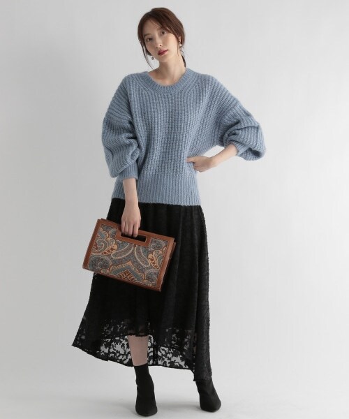 Andemiu（アンデミュウ）の「ジャガードフラワースカート（スカート・レディース・ブラック19/ブルー80/パープル90・F/F-(Fより7cm短い)）」の16枚目の写真