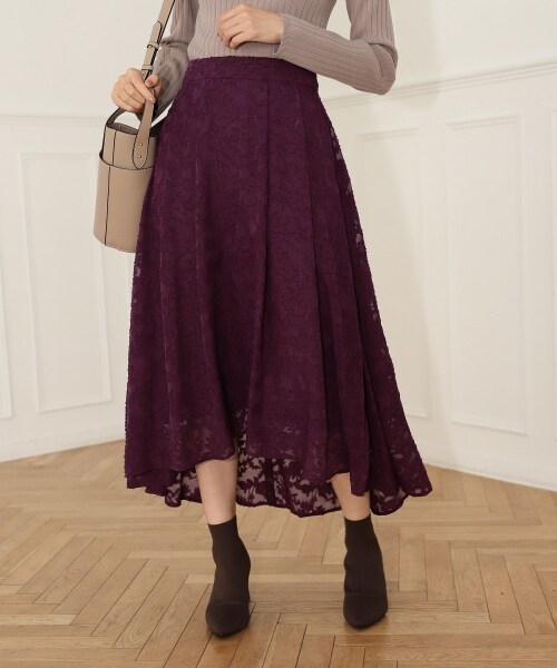 Andemiu（アンデミュウ）の「ジャガードフラワースカート（スカート・レディース・ブラック19/ブルー80/パープル90・F/F-(Fより7cm短い)）」の3枚目の写真