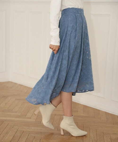 Andemiu（アンデミュウ）の「ジャガードフラワースカート（スカート・レディース・ブラック19/ブルー80/パープル90・F/F-(Fより7cm短い)）」の2枚目の写真