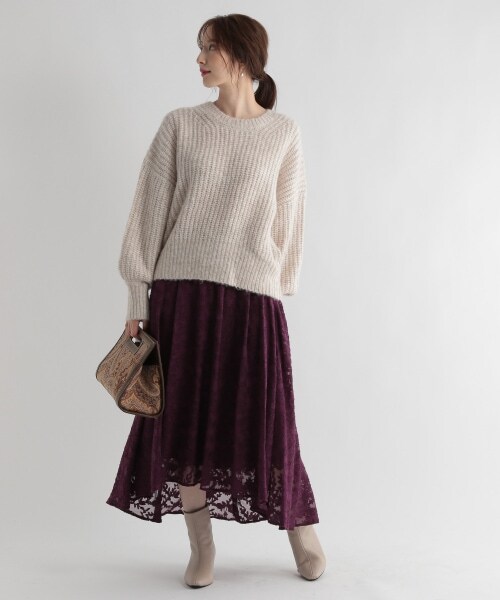 Andemiu（アンデミュウ）の「ジャガードフラワースカート（スカート・レディース・ブラック19/ブルー80/パープル90・F/F-(Fより7cm短い)）」の14枚目の写真