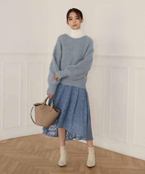 Andemiu（アンデミュウ）の「ジャガードフラワースカート（スカート・レディース・ブラック19/ブルー80/パープル90・F/F-(Fより7cm短い)）」の8枚目の写真