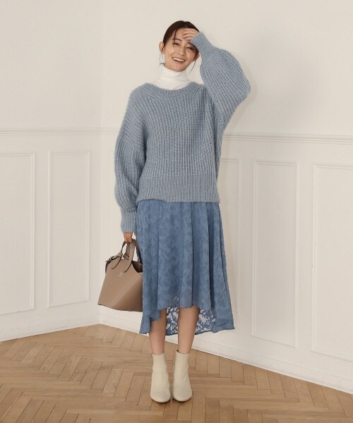 Andemiu（アンデミュウ）の「ジャガードフラワースカート（スカート・レディース・ブラック19/ブルー80/パープル90・F/F-(Fより7cm短い)）」の7枚目の写真