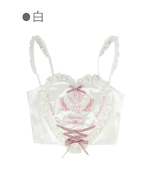 Bobon21 | BIG HEARTビンテージ風刺しゅう入りキャミソール-全2色-(シャツ/ブラウス)