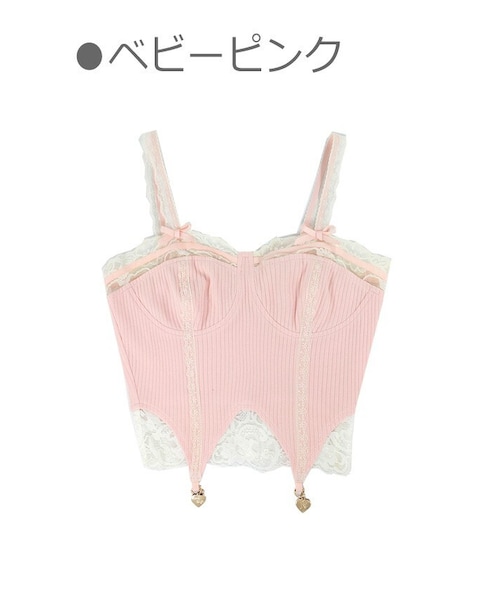 Bobon21（ボボンニジュウイチ）の「レースMIXランジェリー風キャミトップス-全２色-（シャツ/ブラウス・レディース・ブルー/ピンク・S/M/L）」の2枚目の写真