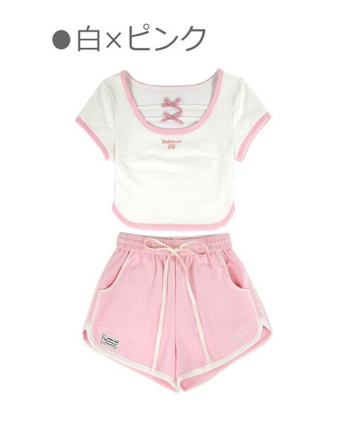 Bobon21(ボボンニジュウイチ)の「甘辛MIX風スポーツウェア2点SET-全2色-(ルームウェア/パジャマ・レディース・ブラック/ホワイト・S/M/L)」の2枚目の写真