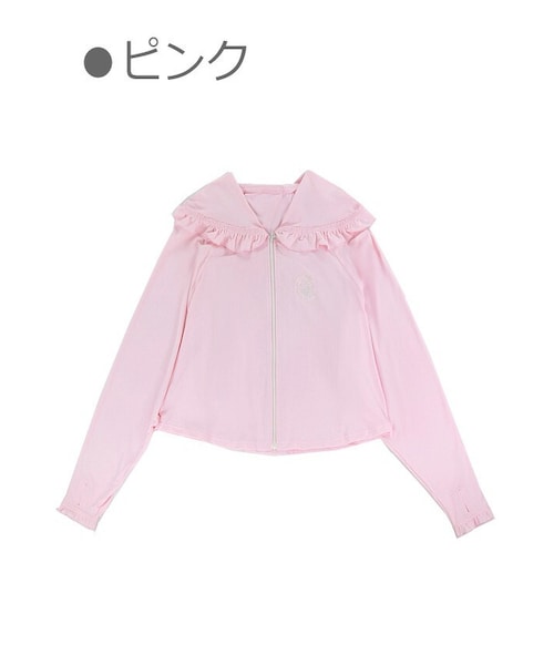 bobon21 UVカット接触冷感フード付きレース カーディガン ピンク Bobon21（ボボンニジュウイチ）の「UVカット接触冷感フード付き