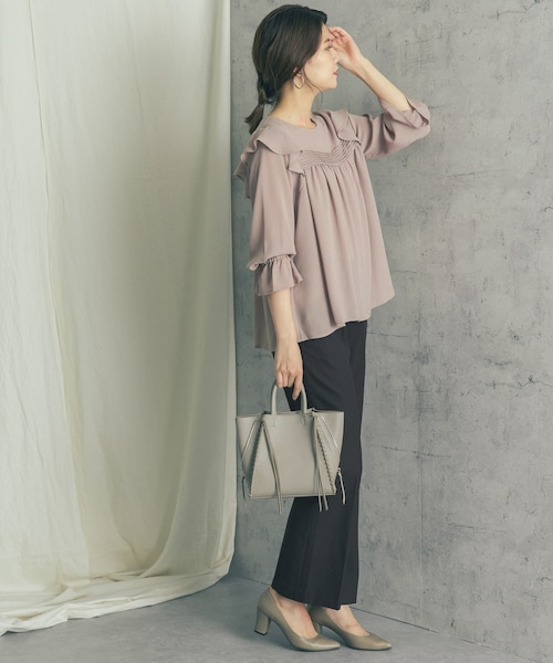 URBAN RESEARCH ROSSO WOMEN（アーバンリサーチ　ロッソ）の「【WEB限定】シアー楊柳ラッフルブラウス（その他・レディース・PINK/BLUE GRAY/BLACK・FREE）」の12枚目の写真