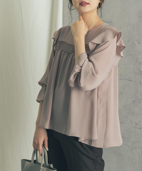 URBAN RESEARCH ROSSO WOMEN（アーバンリサーチ　ロッソ）の「【WEB限定】シアー楊柳ラッフルブラウス（その他・レディース・PINK/BLUE GRAY/BLACK・FREE）」の9枚目の写真