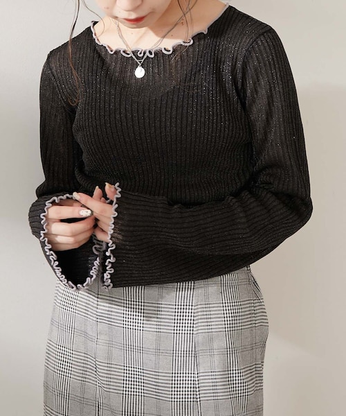 Chico（チコ）の「ラメシースルーメロウニット（ニット/セーター・レディース・ベージュ/グリーン/グレー/ブラック・F）」の2枚目の写真