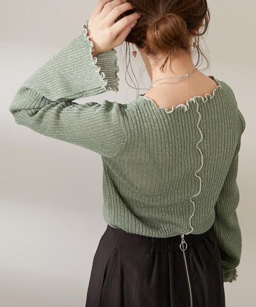 Chico（チコ）の「ラメシースルーメロウニット（ニット/セーター・レディース・ベージュ/グリーン/グレー/ブラック・F）」の3枚目の写真