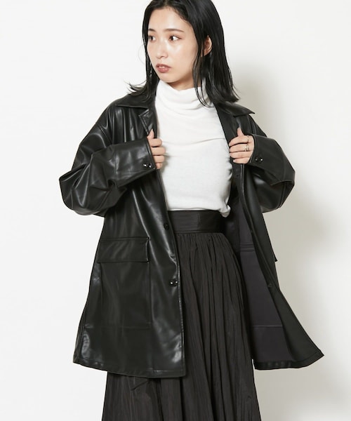 CIAOPANIC（チャオパニック）の「シンセティックレザーシャツジャケット（ブルゾン・レディース・ブラック/オリーブ・F）」の2枚目の写真