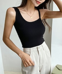 DHOLIC | アシメリブスリーブレス・全4色(タンクトップ)