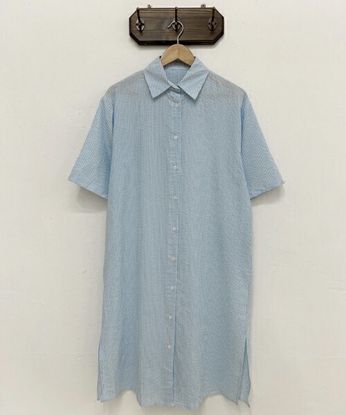 DHOLIC STYLE（ディーホリックスタイル）の「[vinvle] ピンストライプシャツワンピース（シャツワンピース・レディース・ブラック/ブルー・FREE）」の2枚目の写真