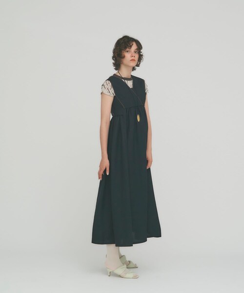 ハイウエストギャザーワンピース トワルドジュイ柄 ブルー。.＊ ハイ