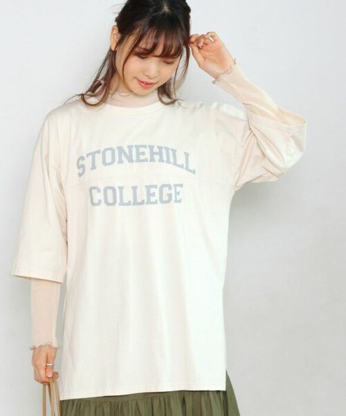 Crisp yours（クリスプユアーズ）の「"stonehill"フットボールTシャツ[y1s284]（Tシャツ/カットソー・レディース・ブルー/ブラウン/アイボリー/ネイビー・FREE）」の2枚目の写真