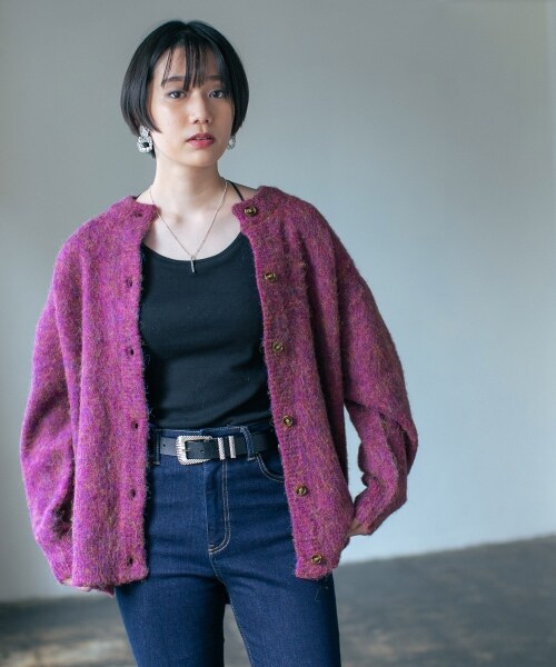 PAGEBOY（ページボーイ）の「【WEB先行予約】シャギークルーカーディガン（トップス・レディース・グレージュ/モーブワイン/ブラウン/ディープグリーン/【WEB限定カラー】ブルー・F）」の12枚目の写真