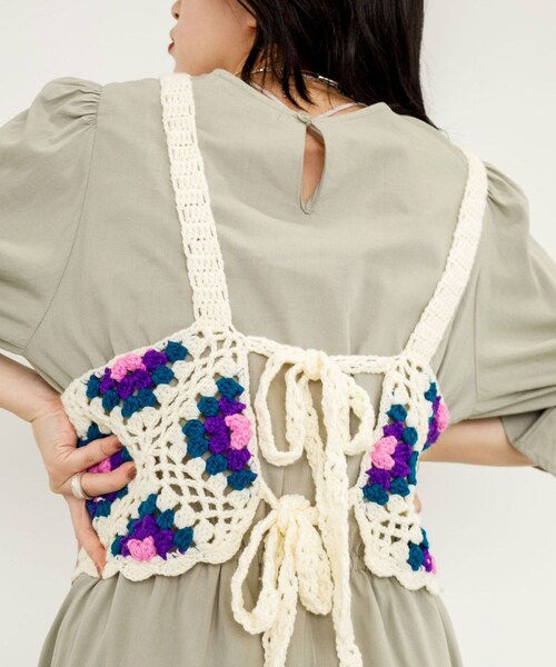 w closet（ダブルクローゼット）の「★先行予約★カギ針モチーフビスチェ【8月下旬入荷】（トップス・レディース・アイボリー/Dグリーン/ブラック・FREE）」の15枚目の写真