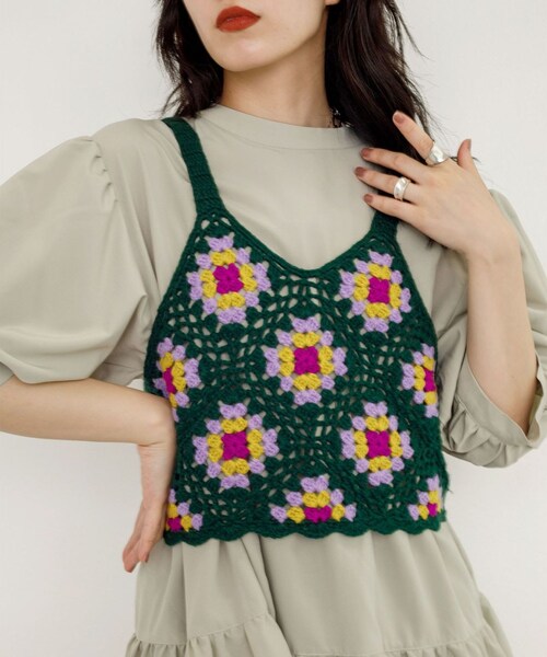 w closet（ダブルクローゼット）の「★先行予約★カギ針モチーフビスチェ【8月下旬入荷】（トップス・レディース・アイボリー/Dグリーン/ブラック・FREE）」の22枚目の写真