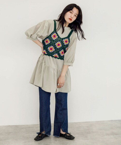 w closet（ダブルクローゼット）の「★先行予約★カギ針モチーフビスチェ【8月下旬入荷】（トップス・レディース・アイボリー/Dグリーン/ブラック・FREE）」の17枚目の写真