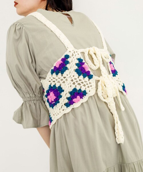 w closet（ダブルクローゼット）の「★先行予約★カギ針モチーフビスチェ【8月下旬入荷】（トップス・レディース・アイボリー/Dグリーン/ブラック・FREE）」の9枚目の写真