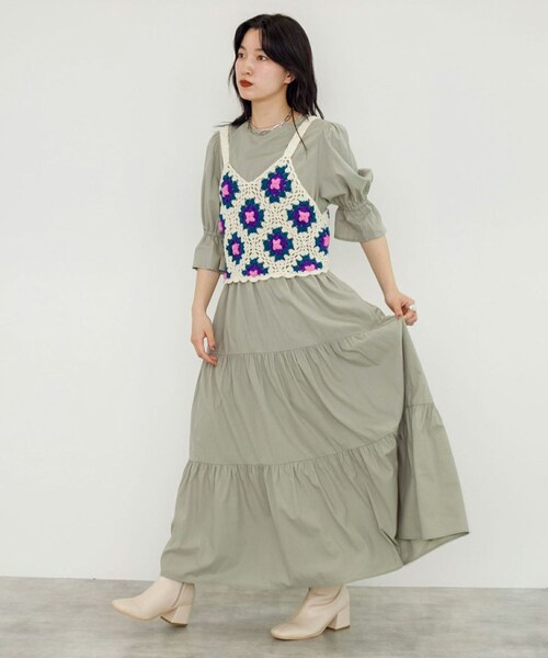 w closet（ダブルクローゼット）の「★先行予約★カギ針モチーフビスチェ【8月下旬入荷】（トップス・レディース・アイボリー/Dグリーン/ブラック・FREE）」の7枚目の写真